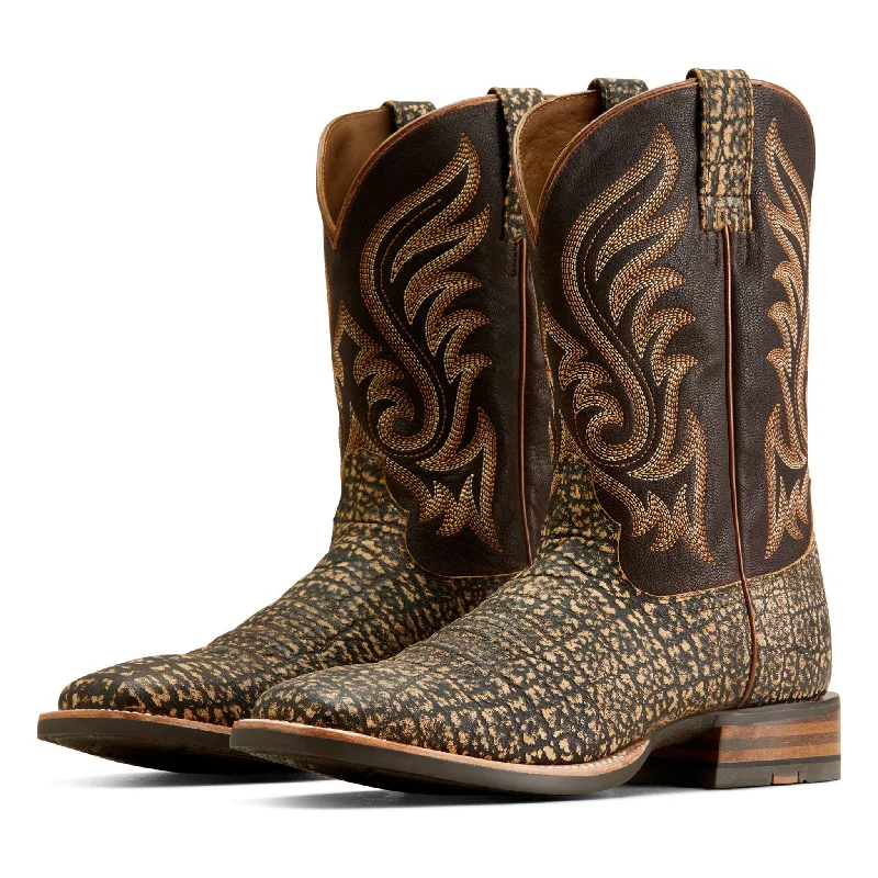 Men's western boots with a decorative inlay on the toe and heelAriat Men's Cattle Call Elephant Print Boots