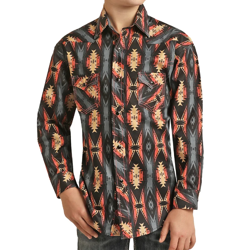 Panhandle Slim Boys Aztec Stripe Snap Shirt