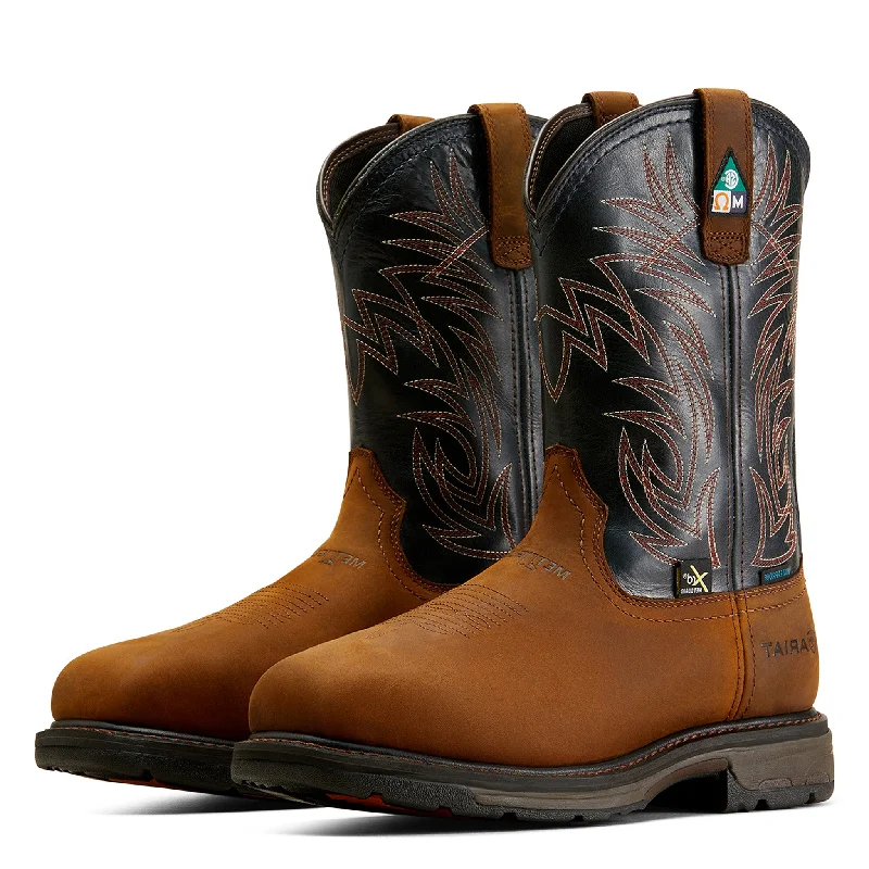 Men's western boots with a tooled leather design on the shaftAriat Men's Metguard Workhog H2O Comp Toe Boot