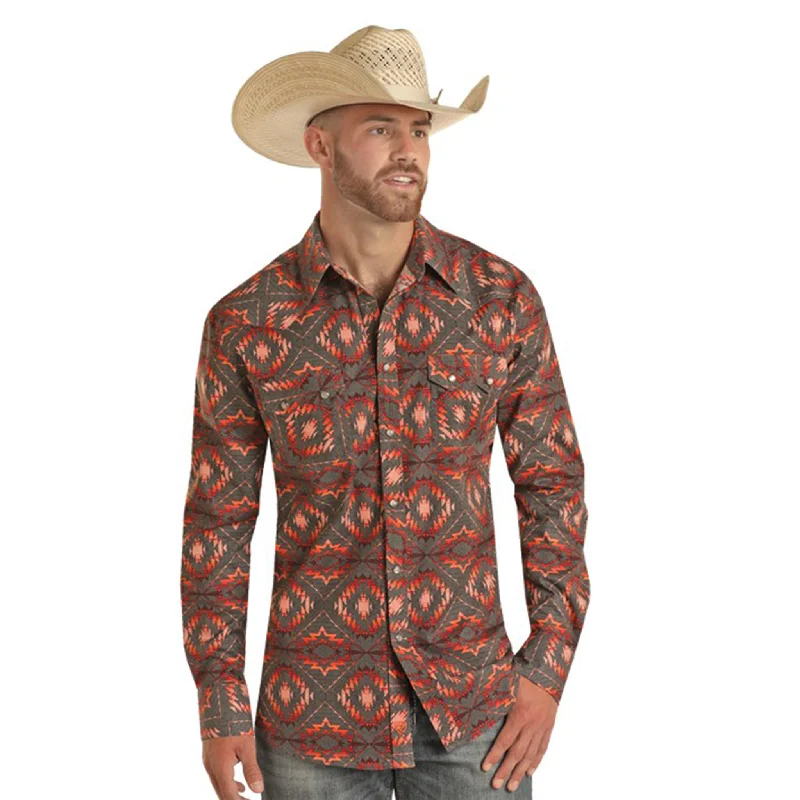 Rock & Roll Men's Orange Aztec Long Sleeve