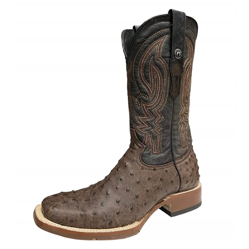 Men's western boots with a scalloped edge and a pull - on strapTanner Mark Men's Nicotine Ostrich Print Boots