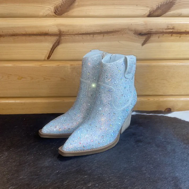 Vintage - style men's western boots with a square toe and spur ledgeKady Rhinestone Booties