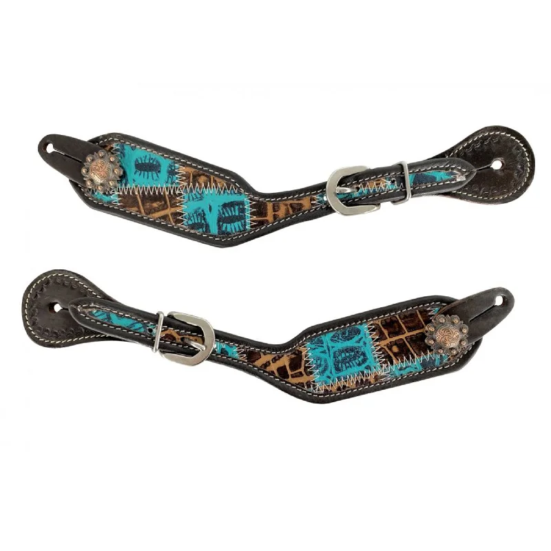 Showman Ladies Teal Gator Patchwork Spur Straps