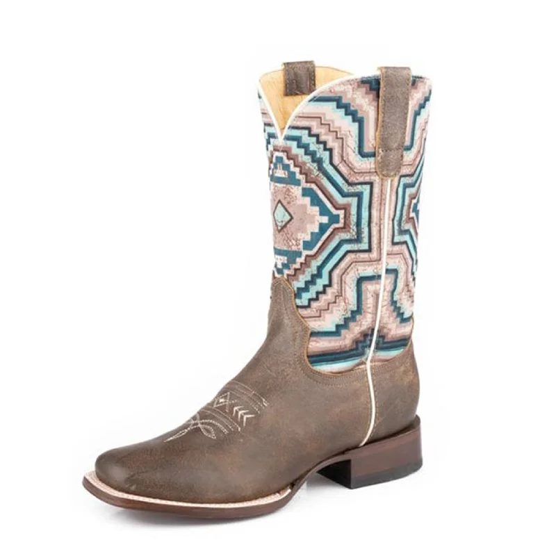 Men's western boots with a leather sole and a heel guardRoper Women's Vintage Brown with Native Design Boots