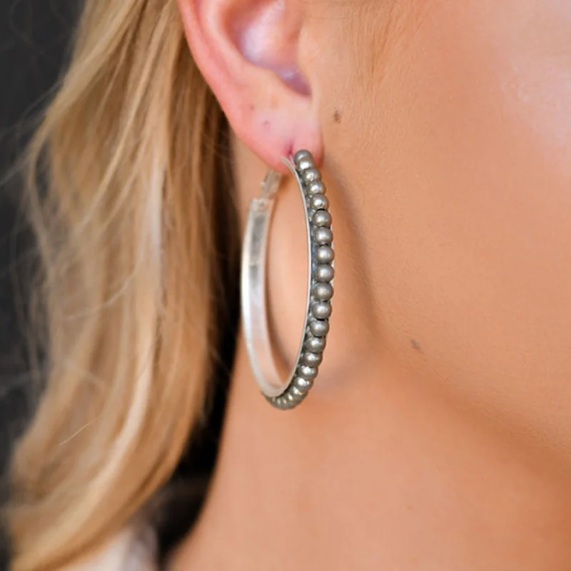 West and Company Worn Silver Trim Hoop Earrings